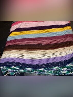 Small Colorful Striped Crochet Blanket Throw